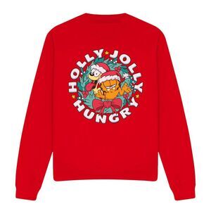 Garfield Unisex Adult Holly Jolly Hungry Odie Christmas Sweatshirt / Red